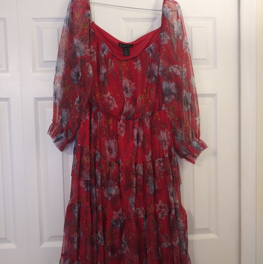 Candalite Women's Red Floral Sleeve Dress..
